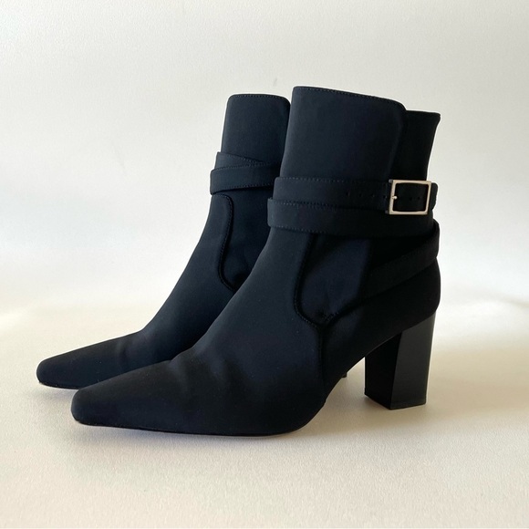 Good American Boots The Bombshell Bootie Block Heel Ankle Buckle Chic Black 6.5 - Picture 3 of 13